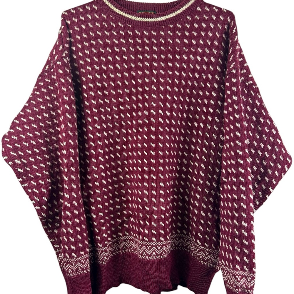Boston Traders Vintage Burgundy and White Patterned Sweater